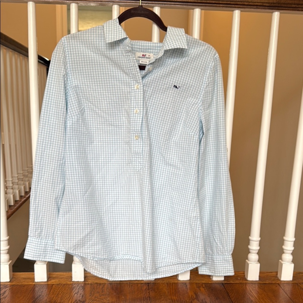Vineyard Vines Light Blue Gingham Button-Up Shirt size 10